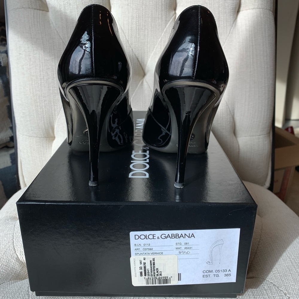 Dolce & Gabbana Vernice Spuntata Pump Black Patent Leather Size 38.5 - Picture 9 of 15